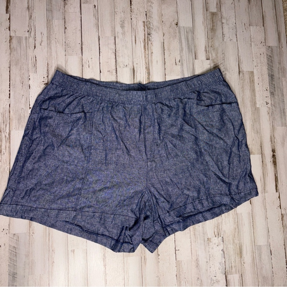 Old Navy Women's 4X Plus Size Shorts High Waisted Linen Blend Chambray Blue